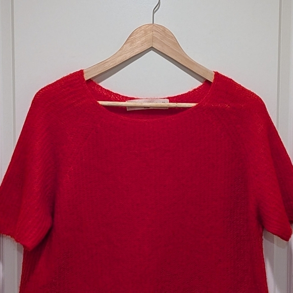 EUC Zara Knit M Bright Red Mohair Wool Blend Knit Tee - Picture 2 of 5